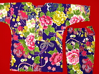 義若オリジナルの子供鯉口シャツ　ダボシャツ　金彩牡丹と桜（紫）